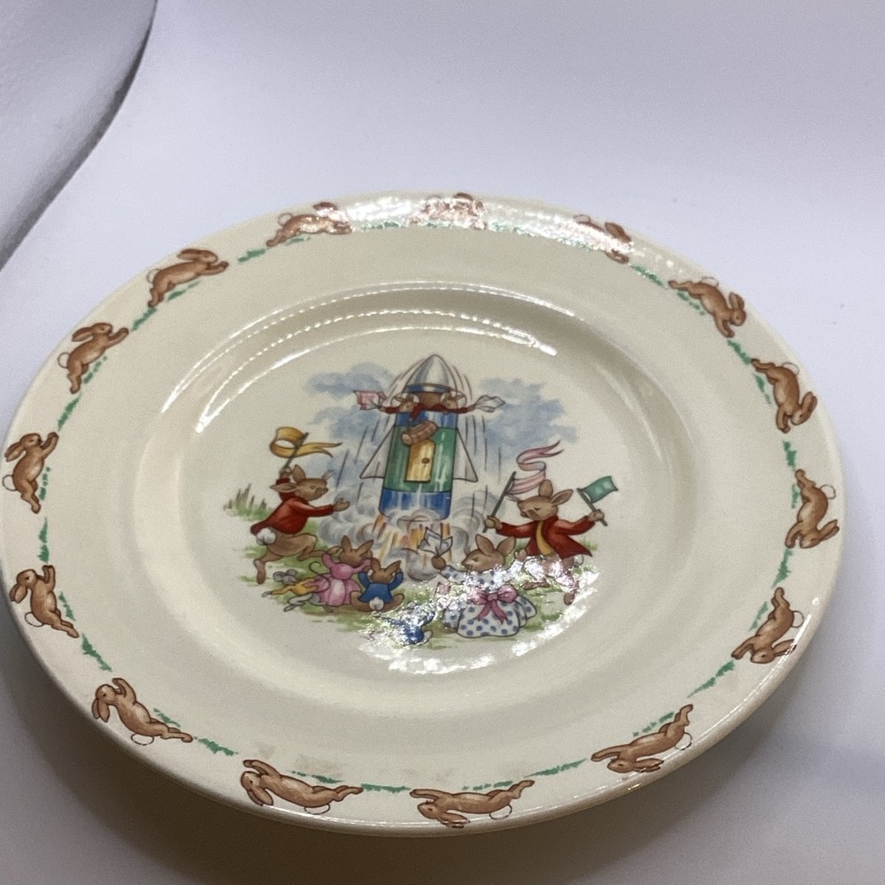 Royal Doulton Bunnykins Plate Vintage England Fine China Rocket Launch BOOK B-12